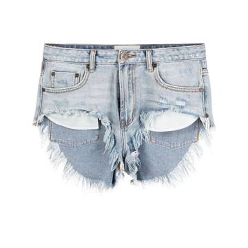 high-rise frayed denim shorts