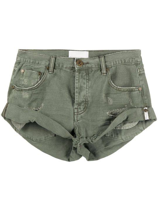 high rise distressed-finish shorts展示图