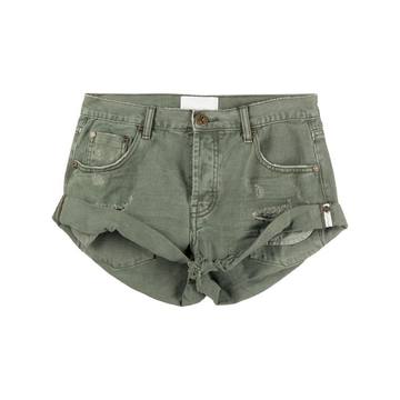 high rise distressed-finish shorts