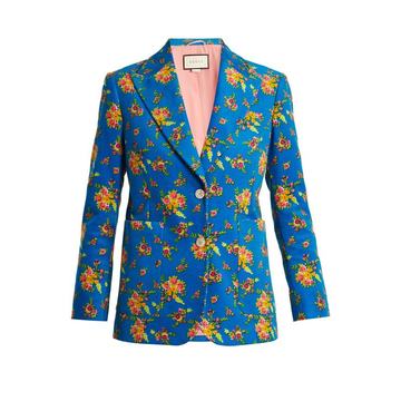 Single-breasted floral-print corduroy jacket