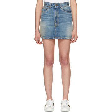 Blue Denim Embroidered Cat Miniskirt