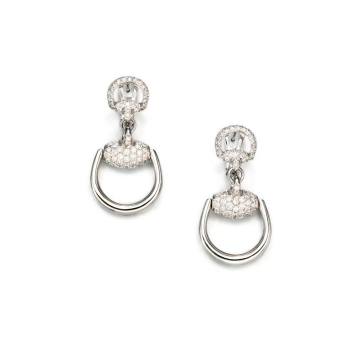 Horsebit Diamond &amp; 18K White Gold Drop Earrings