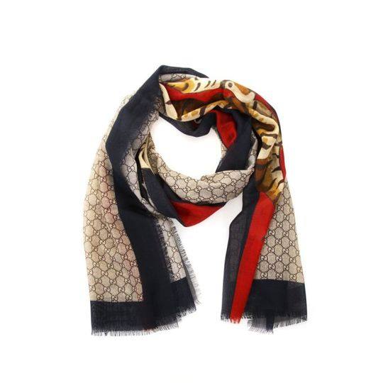 Gucci Tiger Print Gg Motif Wool Scarf展示图