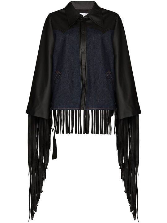 leather fringe denim jacket展示图