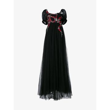 snake embroidered tulle gown