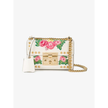 Small white leather Embroidered shoulder bag