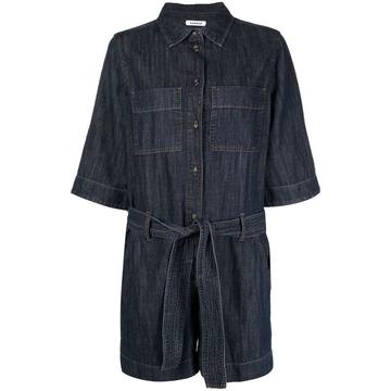 tie-fastening denim playsuit