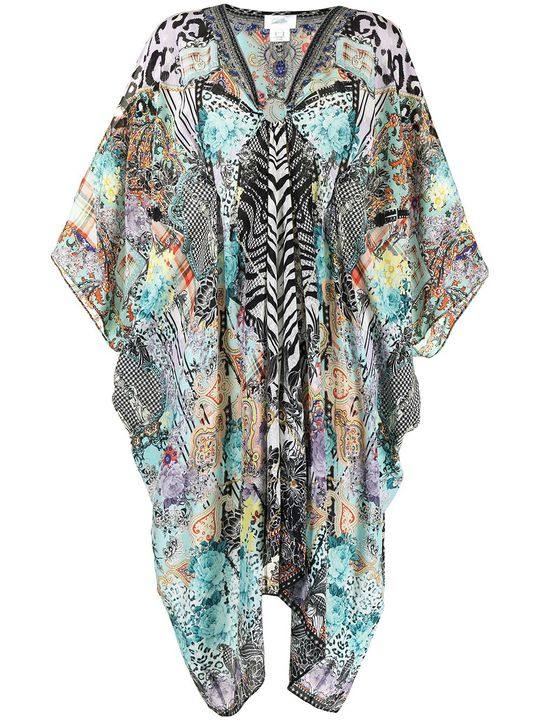 think kinks-print silk kaftan dress展示图