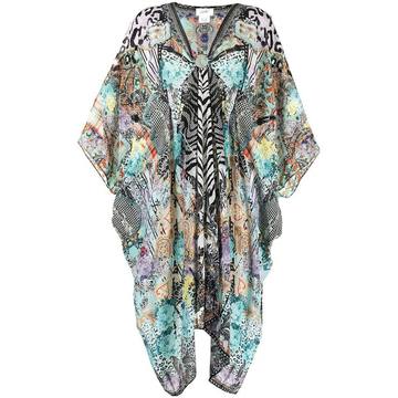 think kinks-print silk kaftan dress