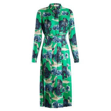 Wild cat-print silk-twill shirt dress