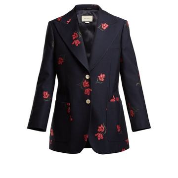 Rose-jacquard cotton-blend blazer