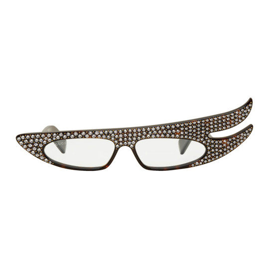 Tortoiseshell Asymmetric Rhinestone Sunglasses展示图