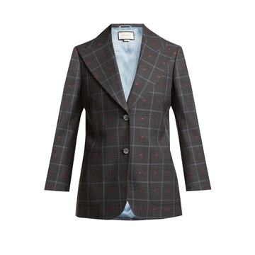 Heart-jacquard peak-lapel wool-blend blazer