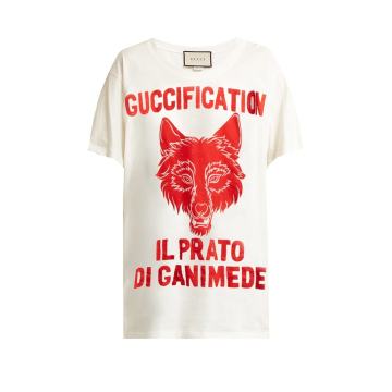 Wolf-print cotton-jersey T-shirt