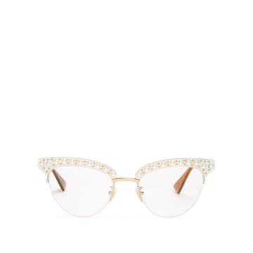 Cat-eye faux-pearl embellished acetate glasses