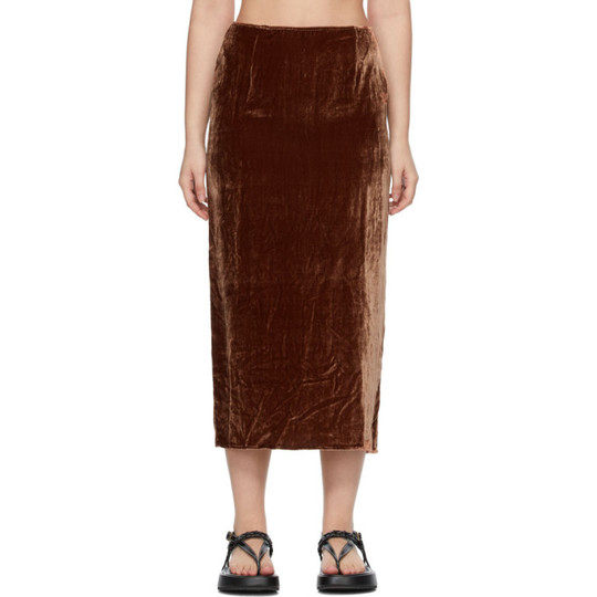 SSENSE 独家发售棕色 Pearl 丝绒半身裙展示图