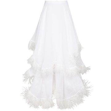 feather-trim tiered skirt