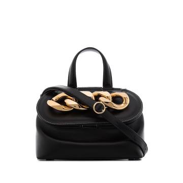 black Chain Lid small leather tote bag