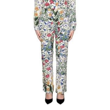 White New Flora Silk Trousers