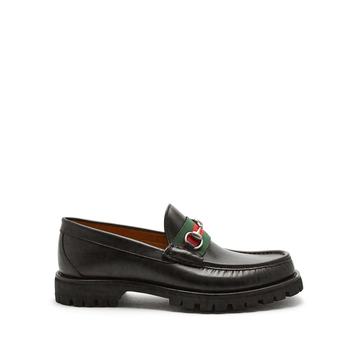 Web-trim leather loafers