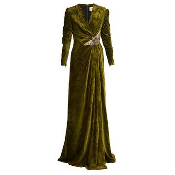 V-neck embellished velvet gown