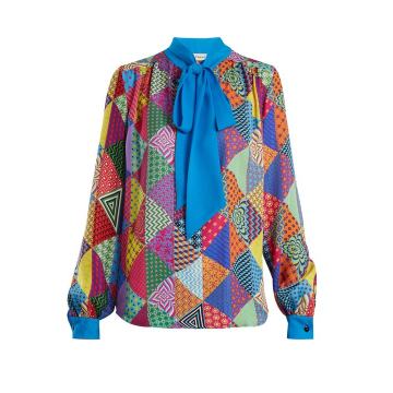 Veddar patchwork-print silk blouse