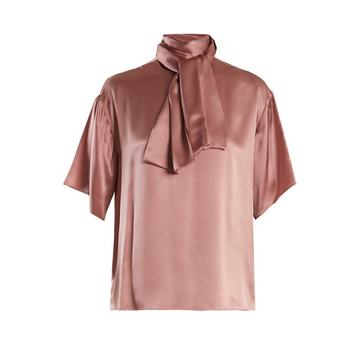 Tie-neck silk-satin blouse