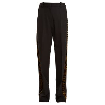 Barathea contrast-panel linen trousers