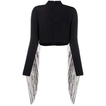 high-neck fringe crop top