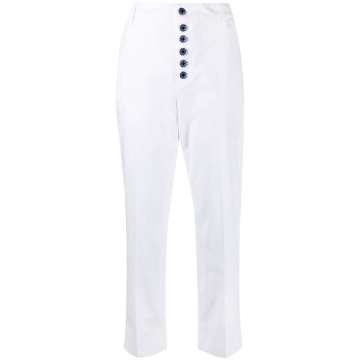 front-button cropped trousers