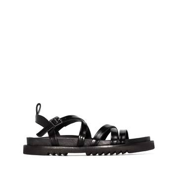 black strappy leather sandals