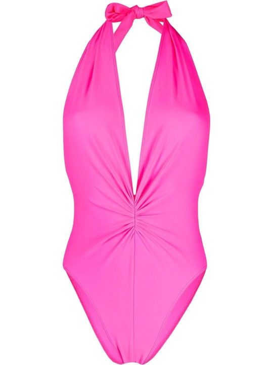 halterneck draped swimsuit展示图