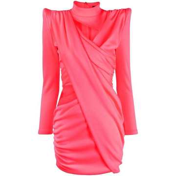 exaggerated-shoulder cut-out mini dress