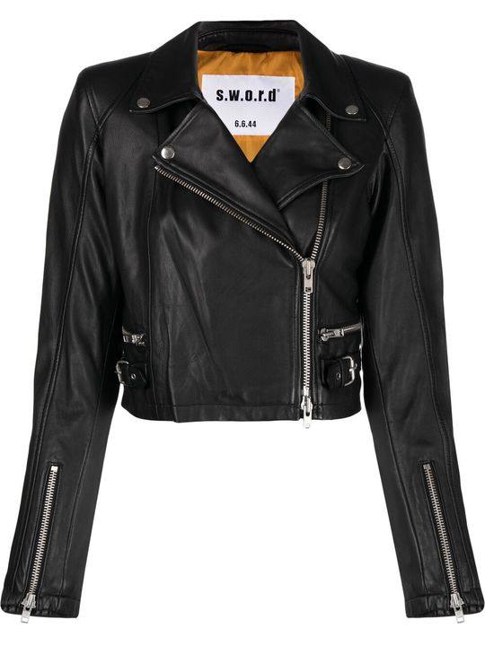 zip-up leather biker jacket展示图