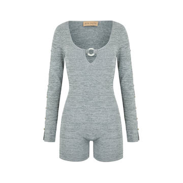 Agate Button-Detailed Ribbed-Knit Romper