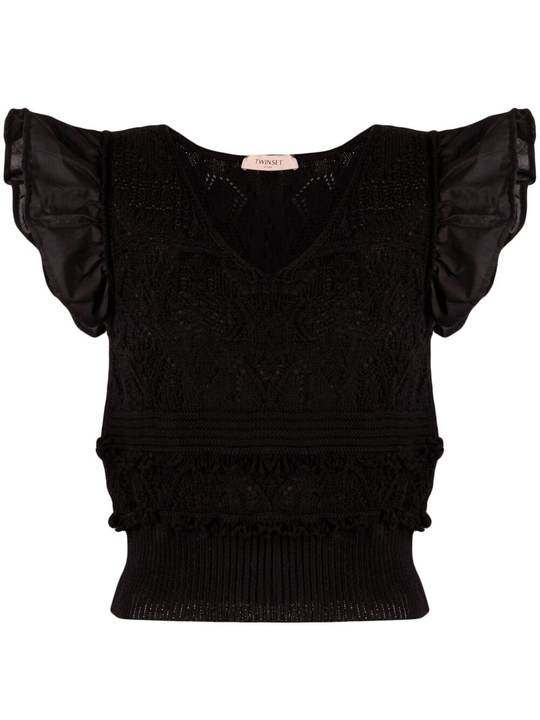 pointelle-knit ruffled top展示图