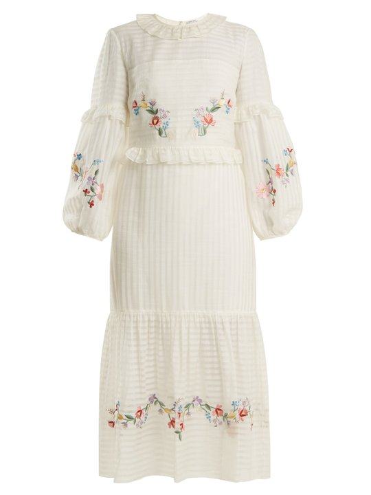 Adeline floral-embroidered cotton-blend dress展示图