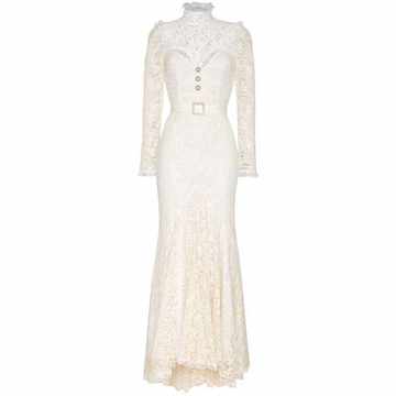 lace-overlay fitted gown