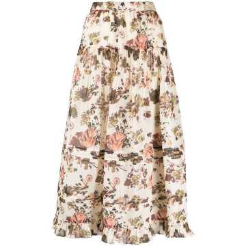 Eugenie daisy-print tiered skirt