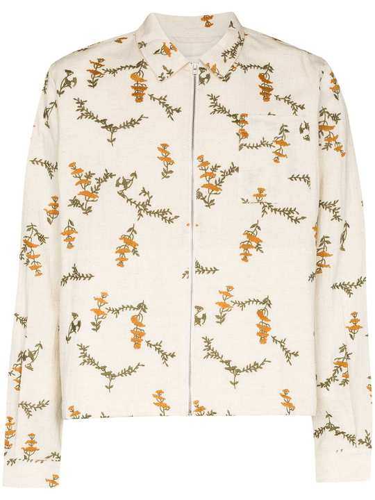 floral-print zip-up shirt jacket展示图