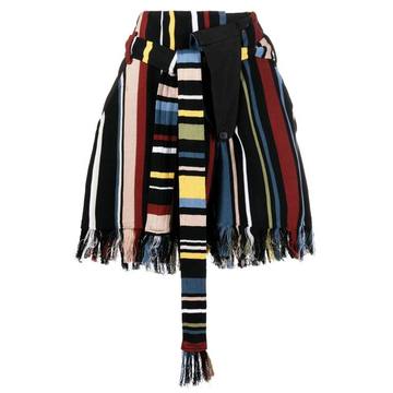 vertical-stripe fringed shorts