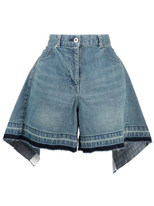 draped high-waisted denim shorts展示图