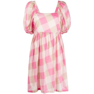 checked cotton midi dress