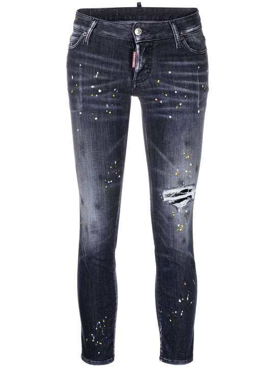 paint splatter-effect cropped jeans展示图