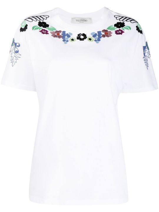 floral embellished cotton T-shirt展示图