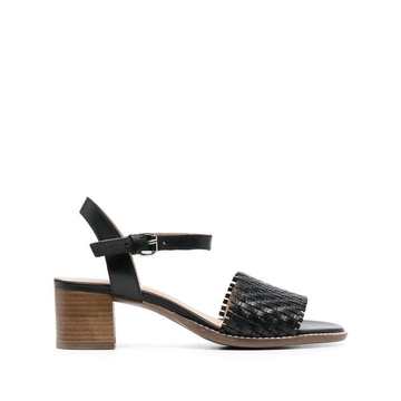 woven block heel sandals