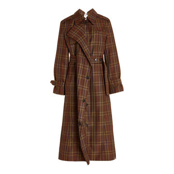 Ring-Detailed Checked Gabardine Trench Coat