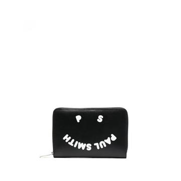 smiley logo zip-up wallet