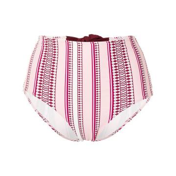 striped high-waisted bikini bottoms