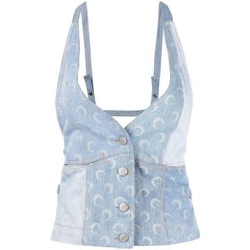 crescent-print denim waistcoat